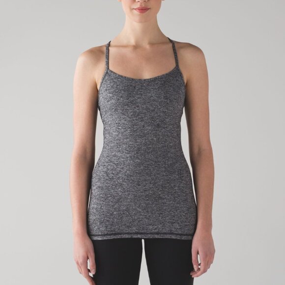 Lululemon Athletica Top 4 Power Y Tank Luon Yoga Performance Shelf Bra Grey 4 - Picture 1 of 10